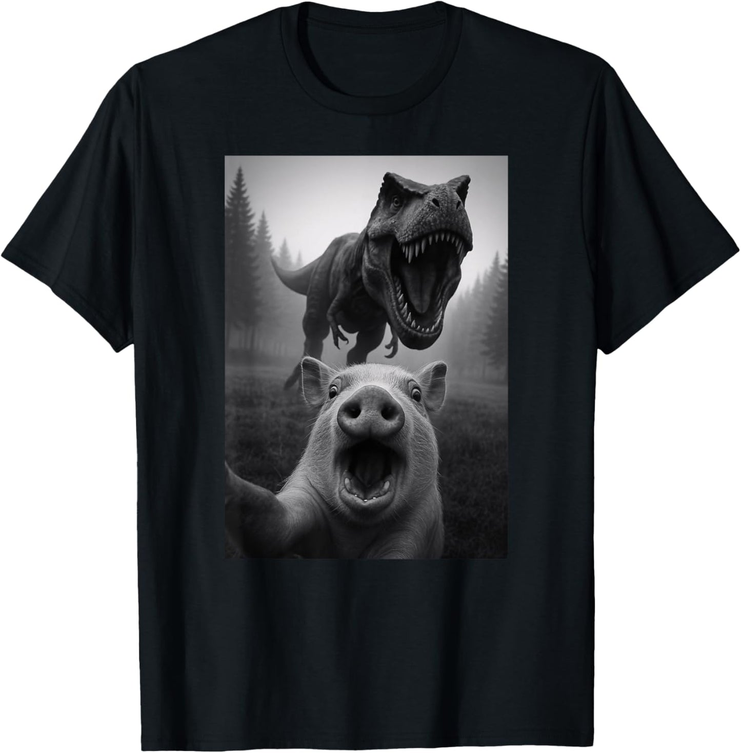Funny Pig Dinosaur Trex Selfie Animal Lover Boys Girls Kids T-Shirt