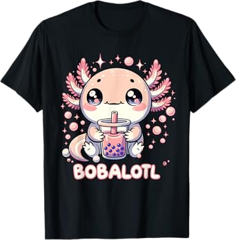 Axolotl Boba Tea Kawaii Anime Cute Kids Teen Girls T-Shirt