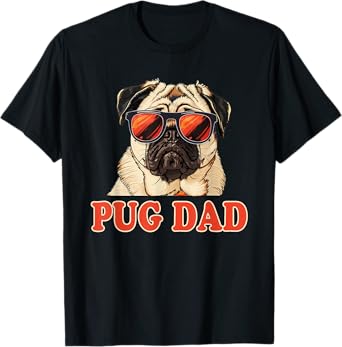 pug. Pug Dad Unisex-Adults Black Cartoon T-Shirt