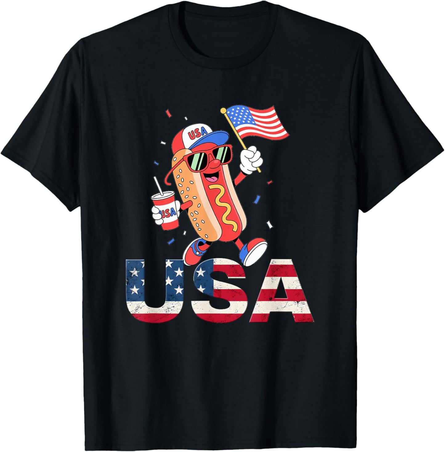 4th of July Hotdog Funny and Patriotic USA Flag T-Shirt T-Shirt
