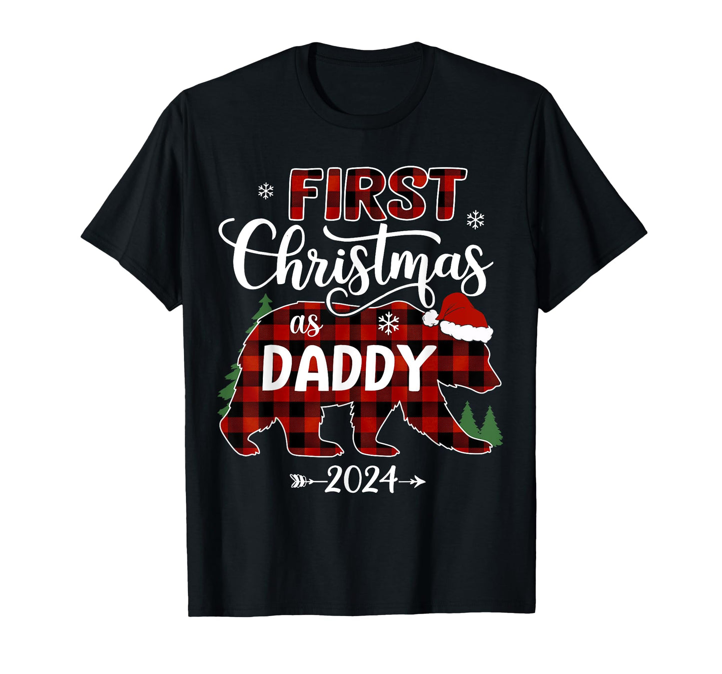First Christmas As Daddy 2024 Bear Santa Hat Pregnancy Baby T-Shirt