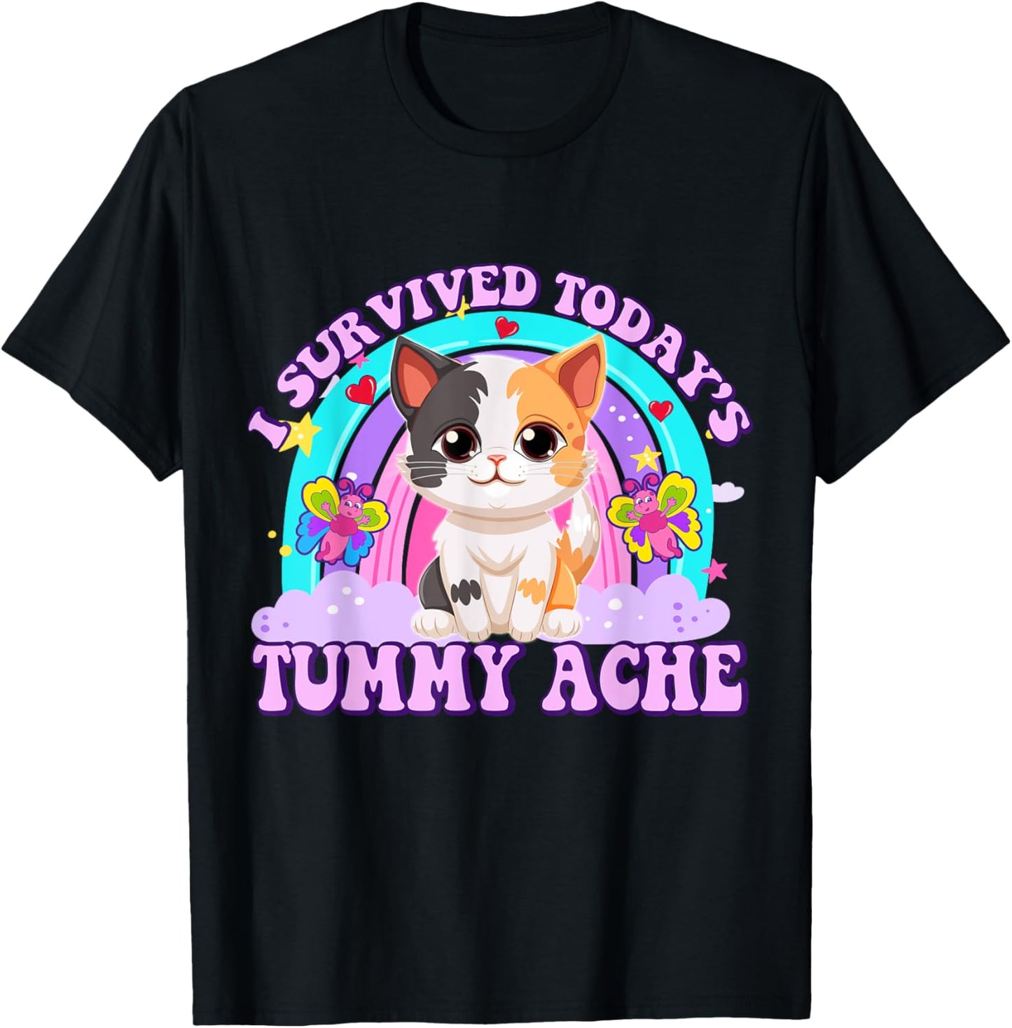 Cat I Survived Today's Tummy Ache Funny Y2K Inappropriate T-Shirt