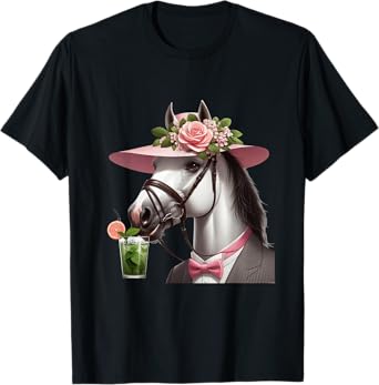 Fancy race horse wearing a derby hat drinking a mint julep T-Shirt