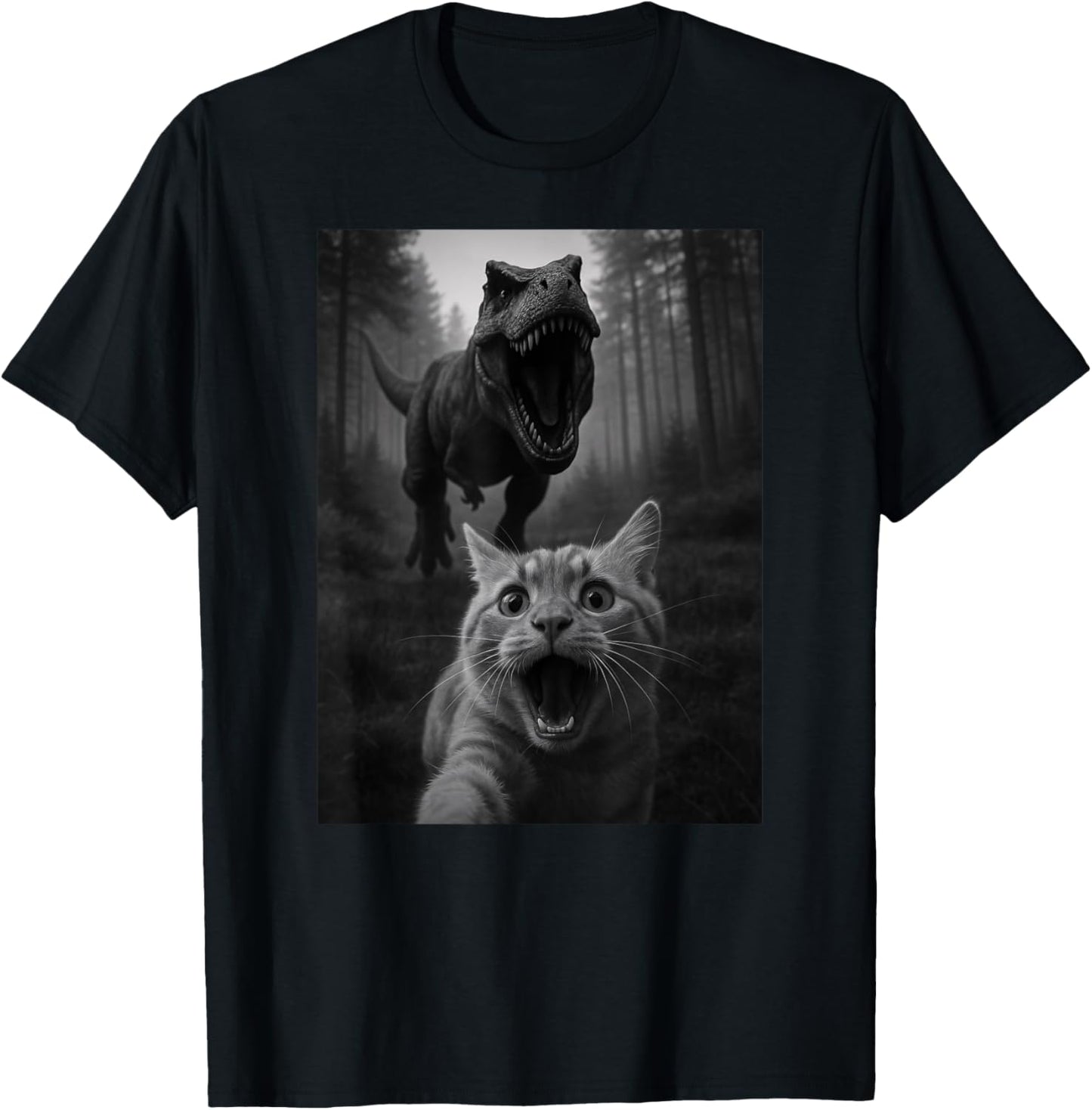Funny Cat Dinosaur Trex Selfie Animal Lover Mom Dad Kids T-Shirt
