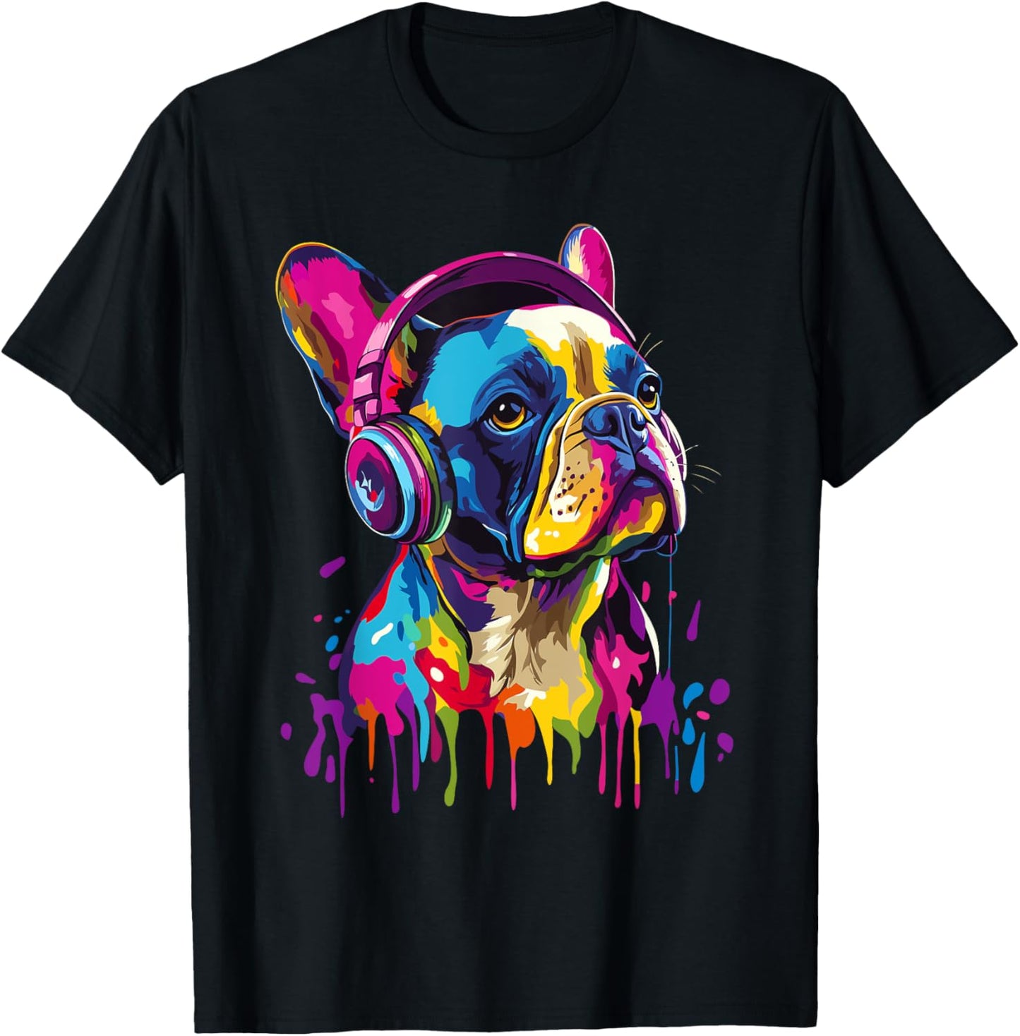 French Bulldog Lover Headphones Pop Art Funny French Bulldog T-Shirt