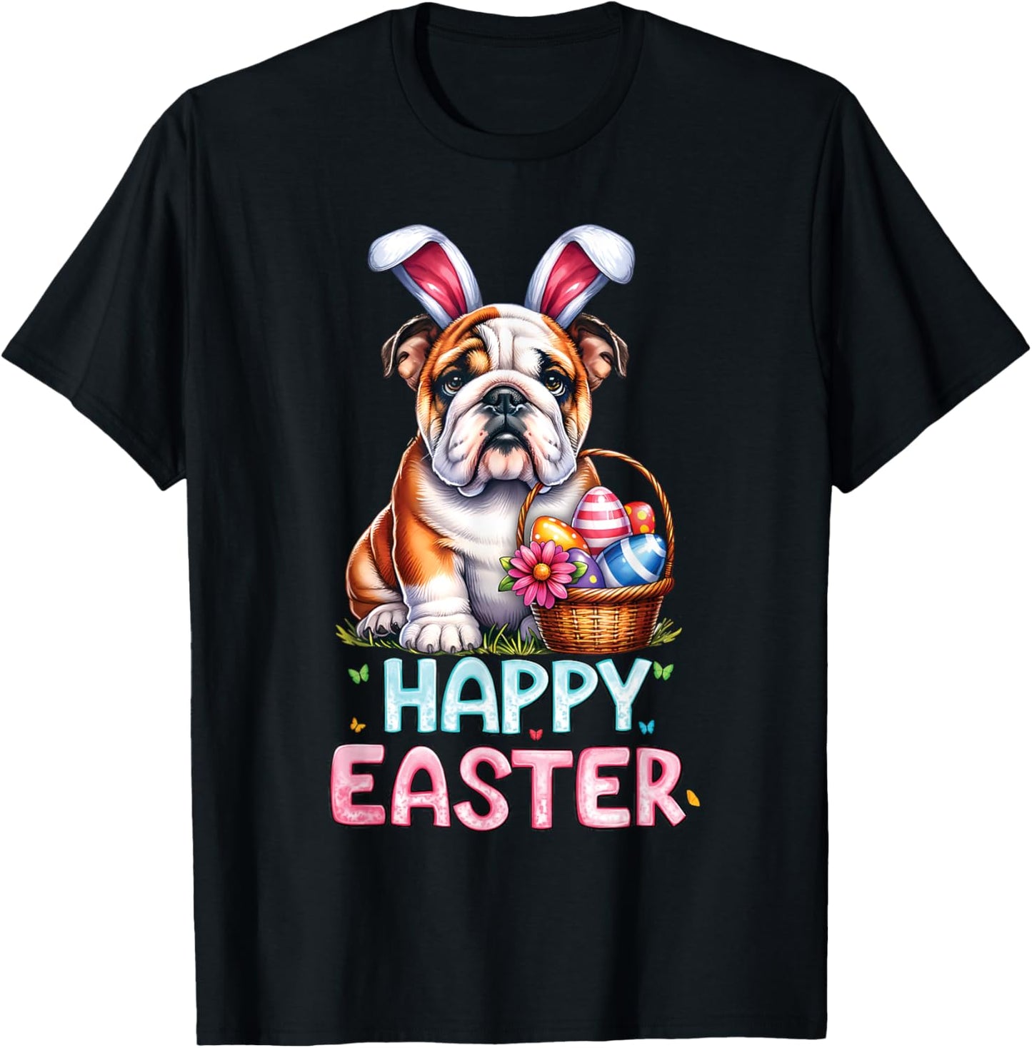 Happy Easter Day English Bulldog Cute Easter Bunny Women Kid T-Shirt