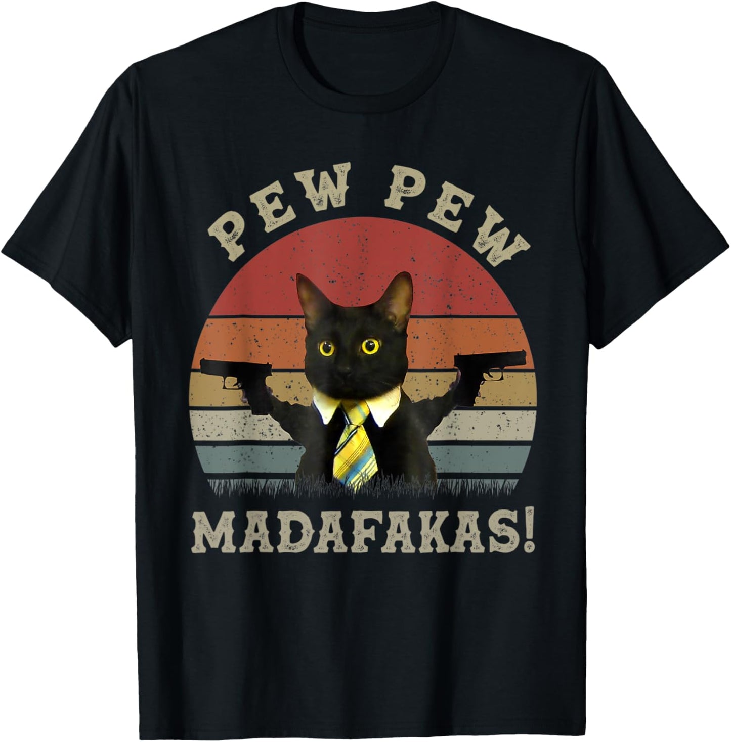 Funny Black Cat Pew Pew Madafakas T-Shirt