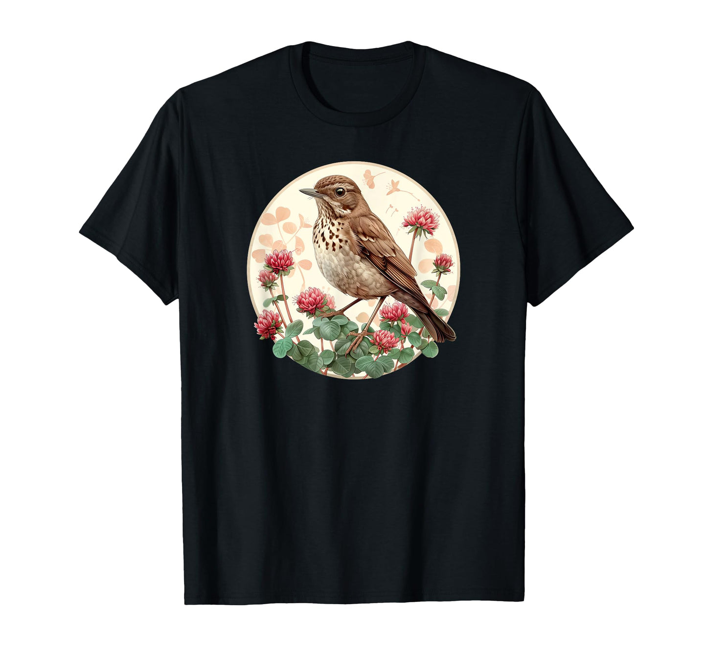 Red Clover Flower - Hermit Thrush Bird T-Shirt