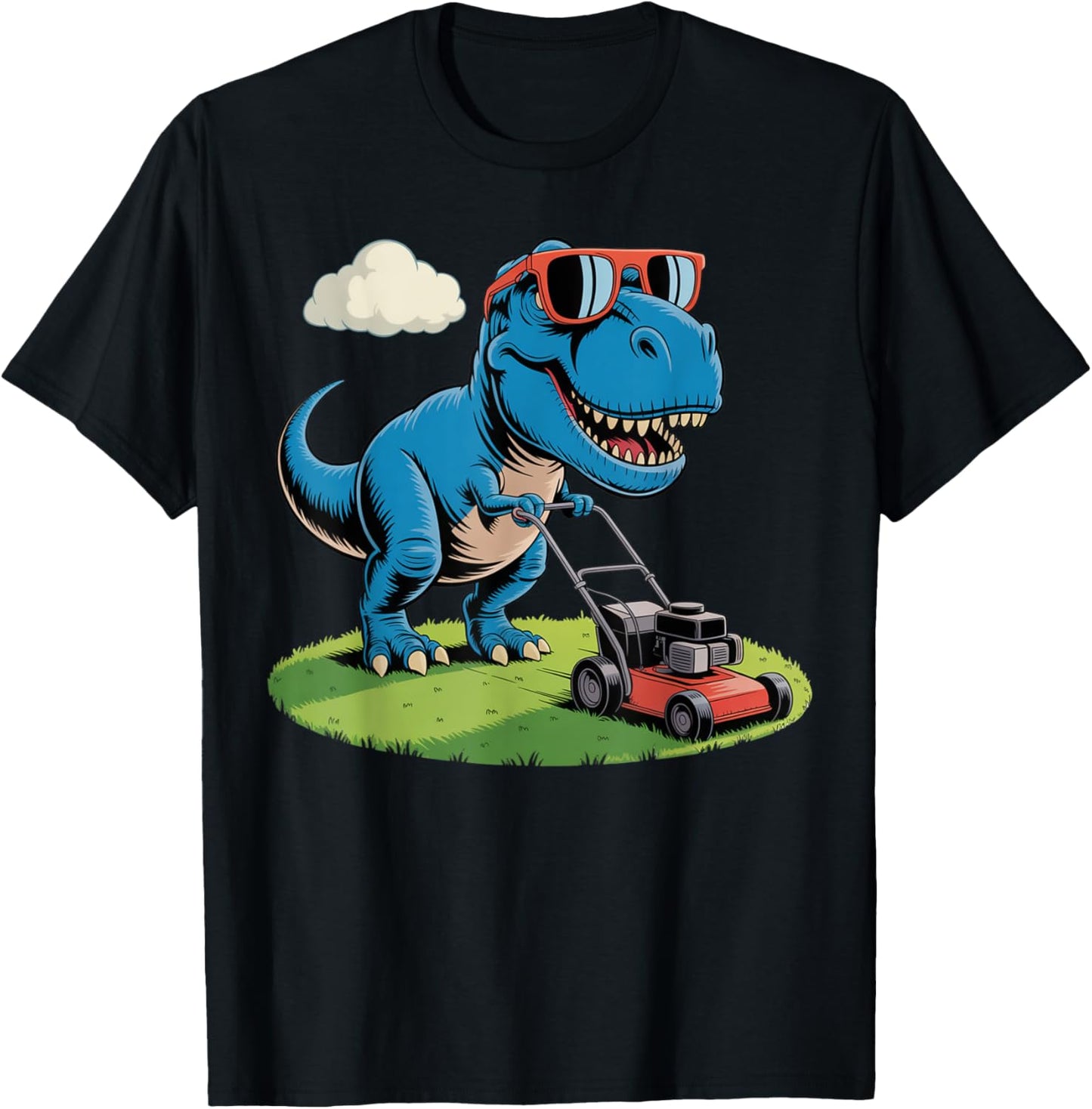 Funny T-Rex Mowing The Lawn Dinosaur Cartoon for Kids T-Shirt