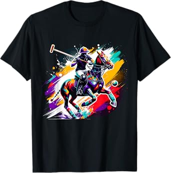 Colorful Polo Player on Horse Equestrian T-Shirt