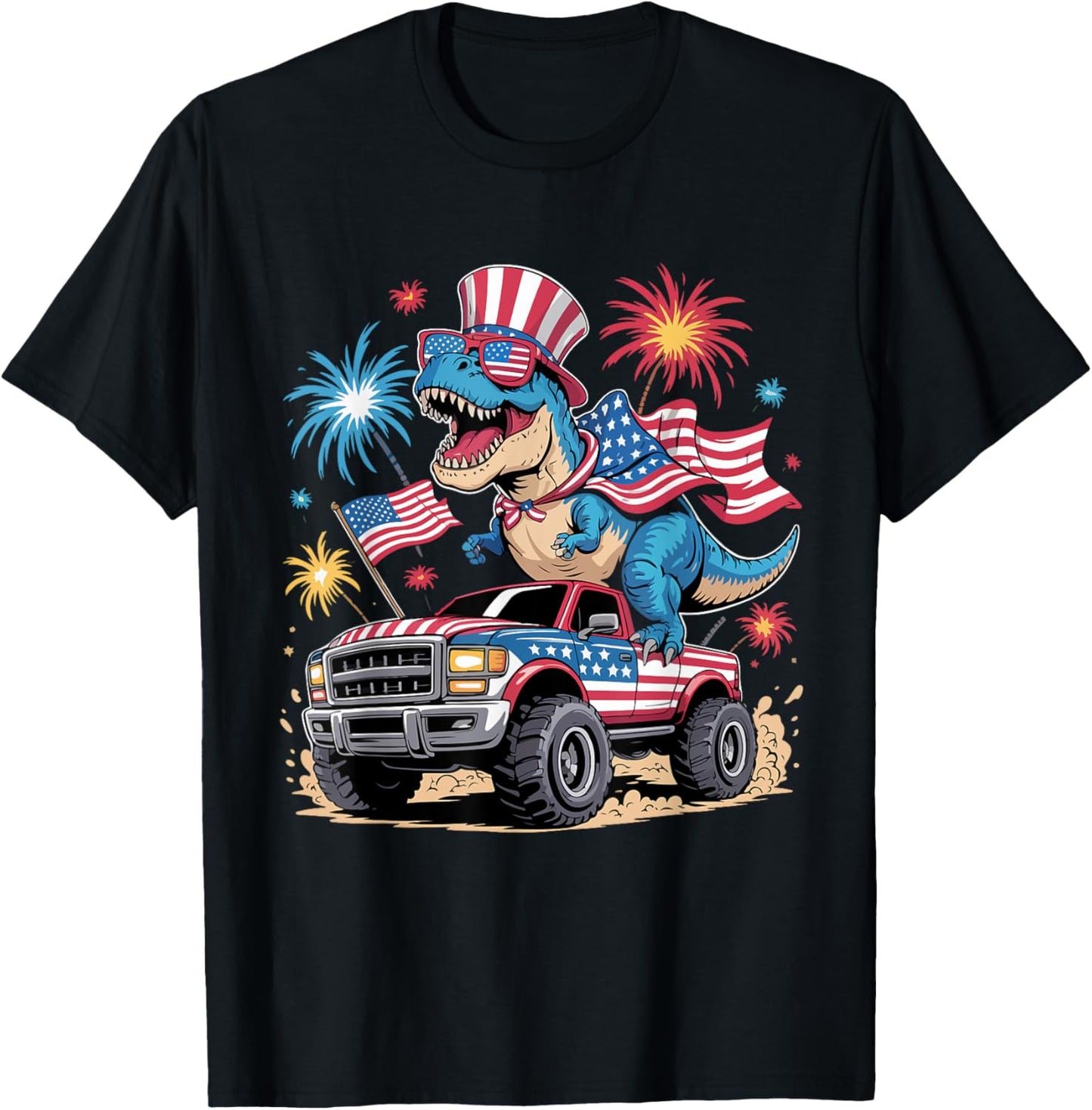 Dinosaur 4th Of July T Rex Dinosaur Truck Dino T-Shirt