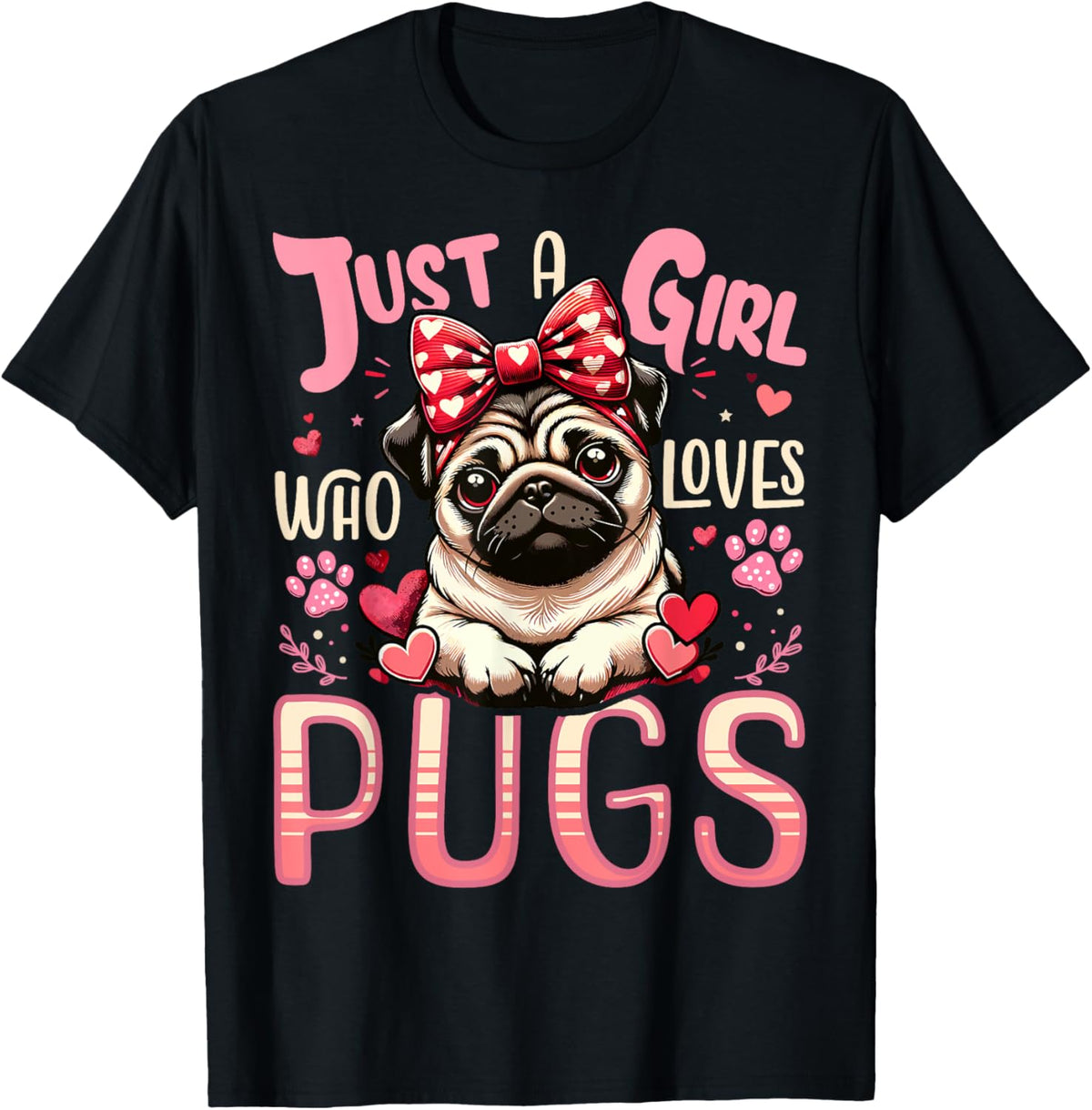 Just a Girl Who Loves Pugs Floral Cute Dog Lover Funny Pug T-shirt