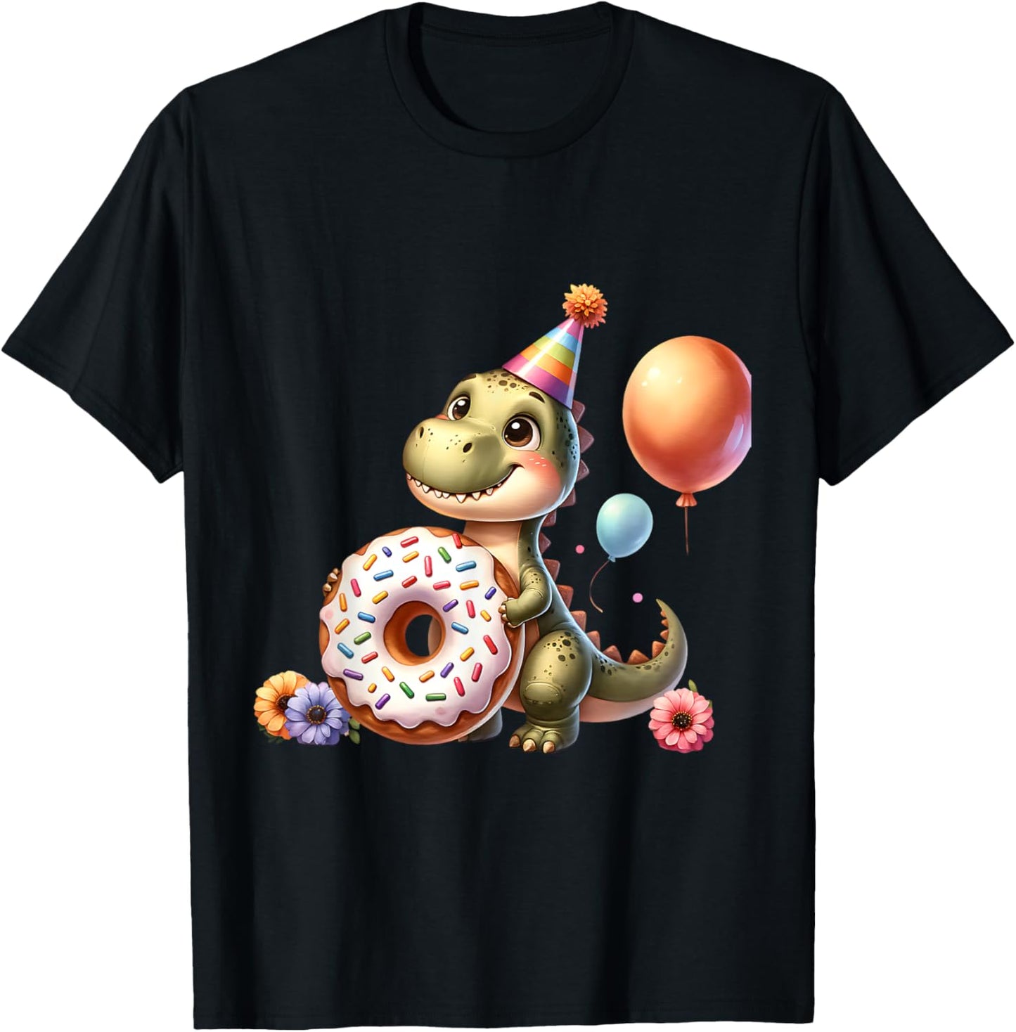 Cute Dinosaur with Donut Birthday Celebration T-Shirt