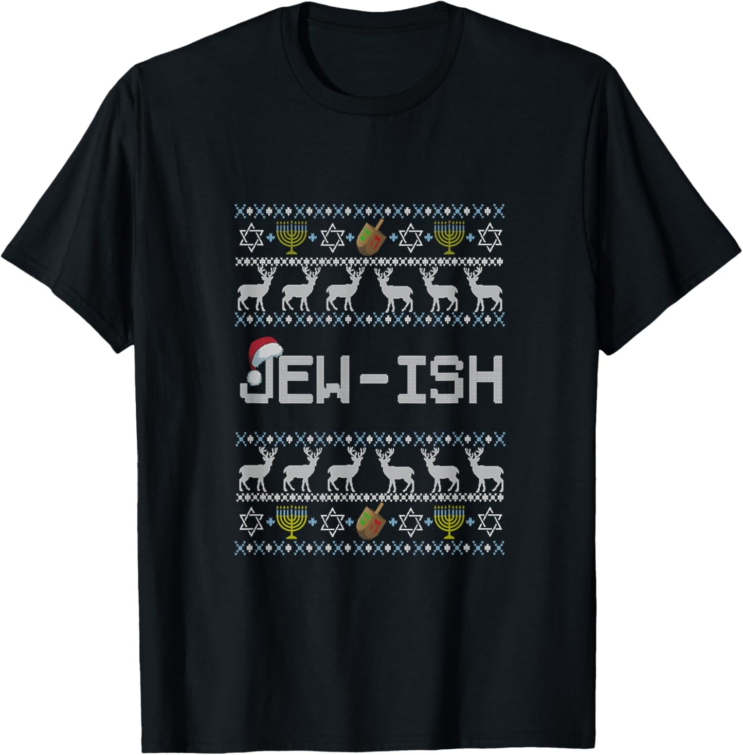 Fun Ugly Hanukkah Sweater jew-ish santa hat Merry Christmas T-Shirt
