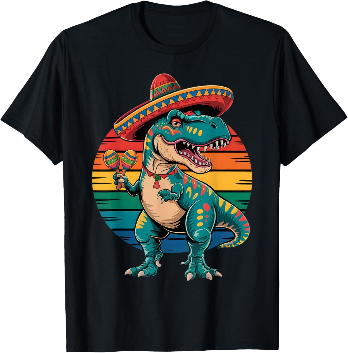 Retro Dinosaur Mexican Party Cinco De Mayo Sombrero Poncho T-Shirt