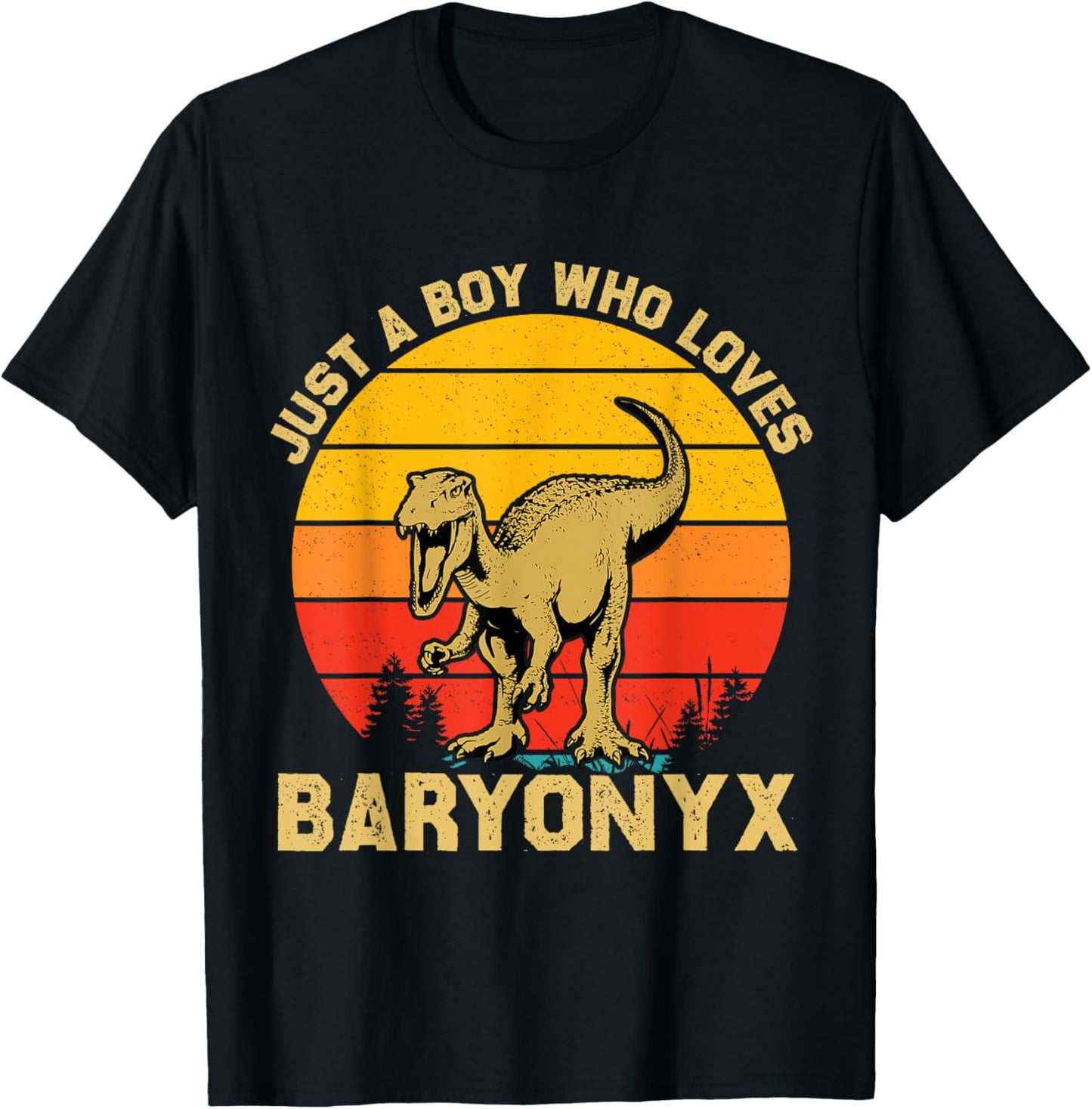 Just A Boy Who Loves Baryonyx Vintage Sunset Retro design T-Shirt