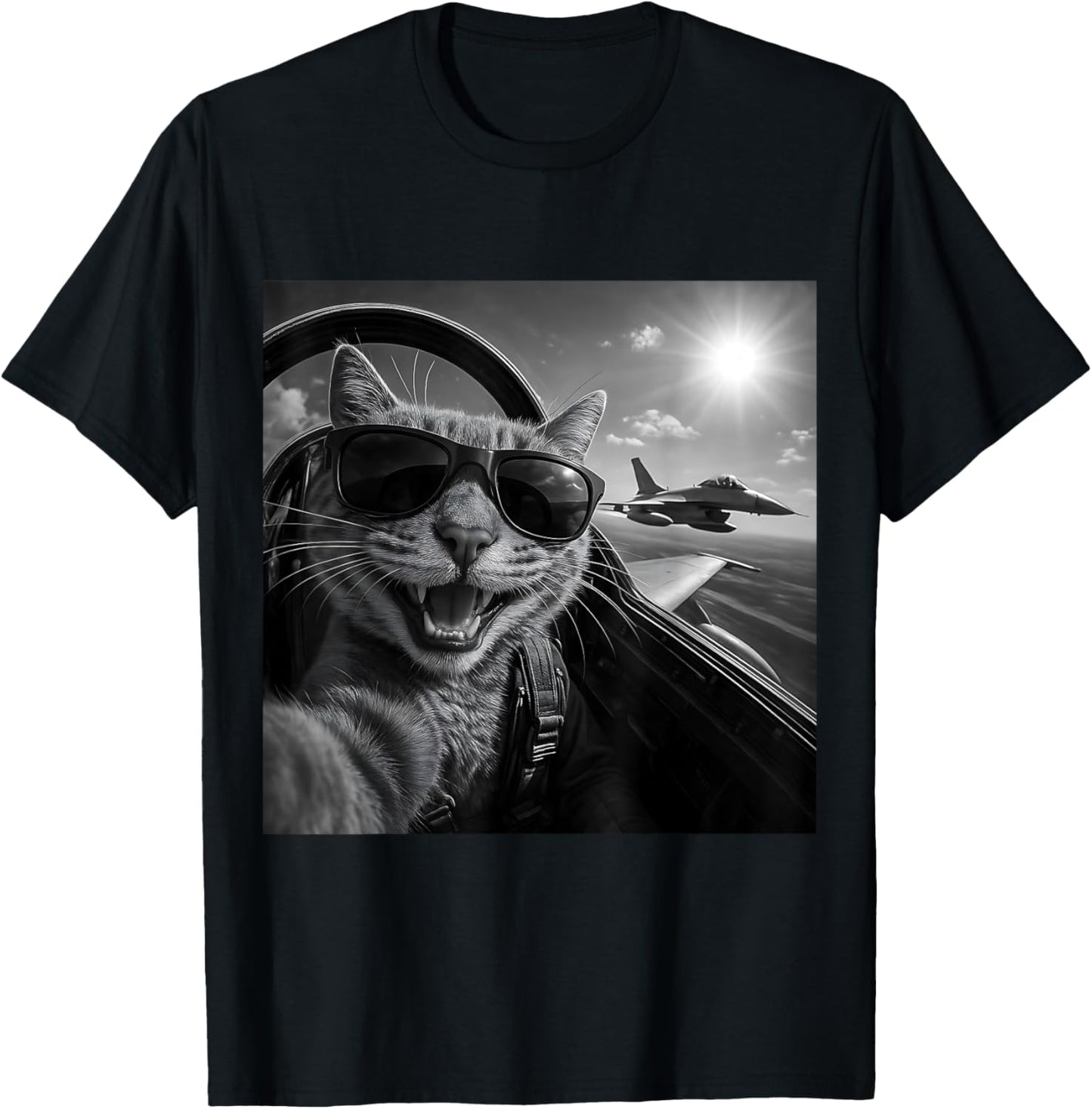 Cat Selfie Jet Airplane Funny Cat Gifts for Men Women Kids T-Shirt