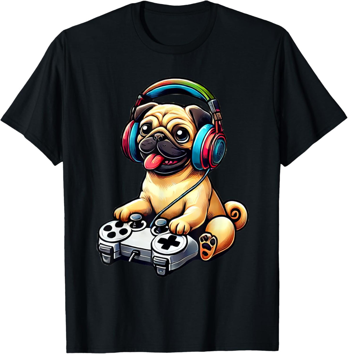 Dog Pug Funny Video Games Gamer Men Women Girls Kids T-shirt