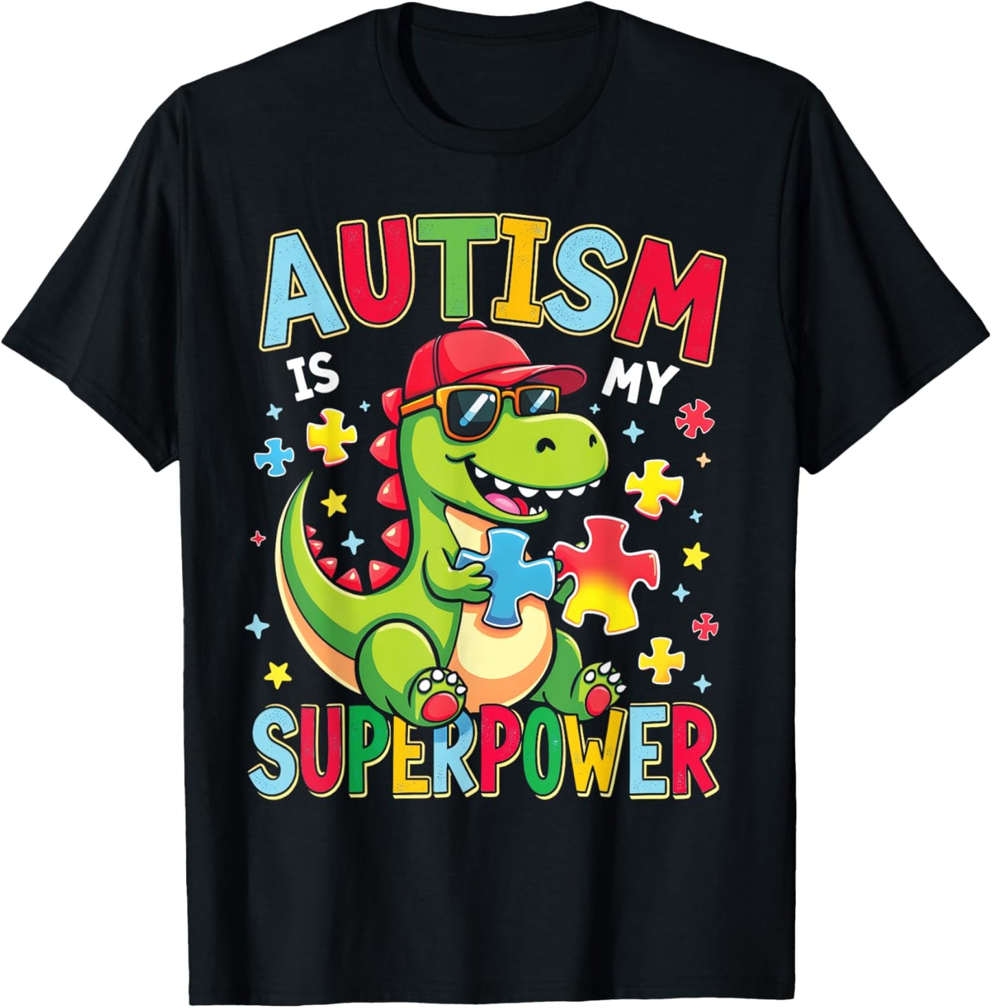Autism Is My Superpower Autism Awareness Dinosaur Boys Kids T-Shirt