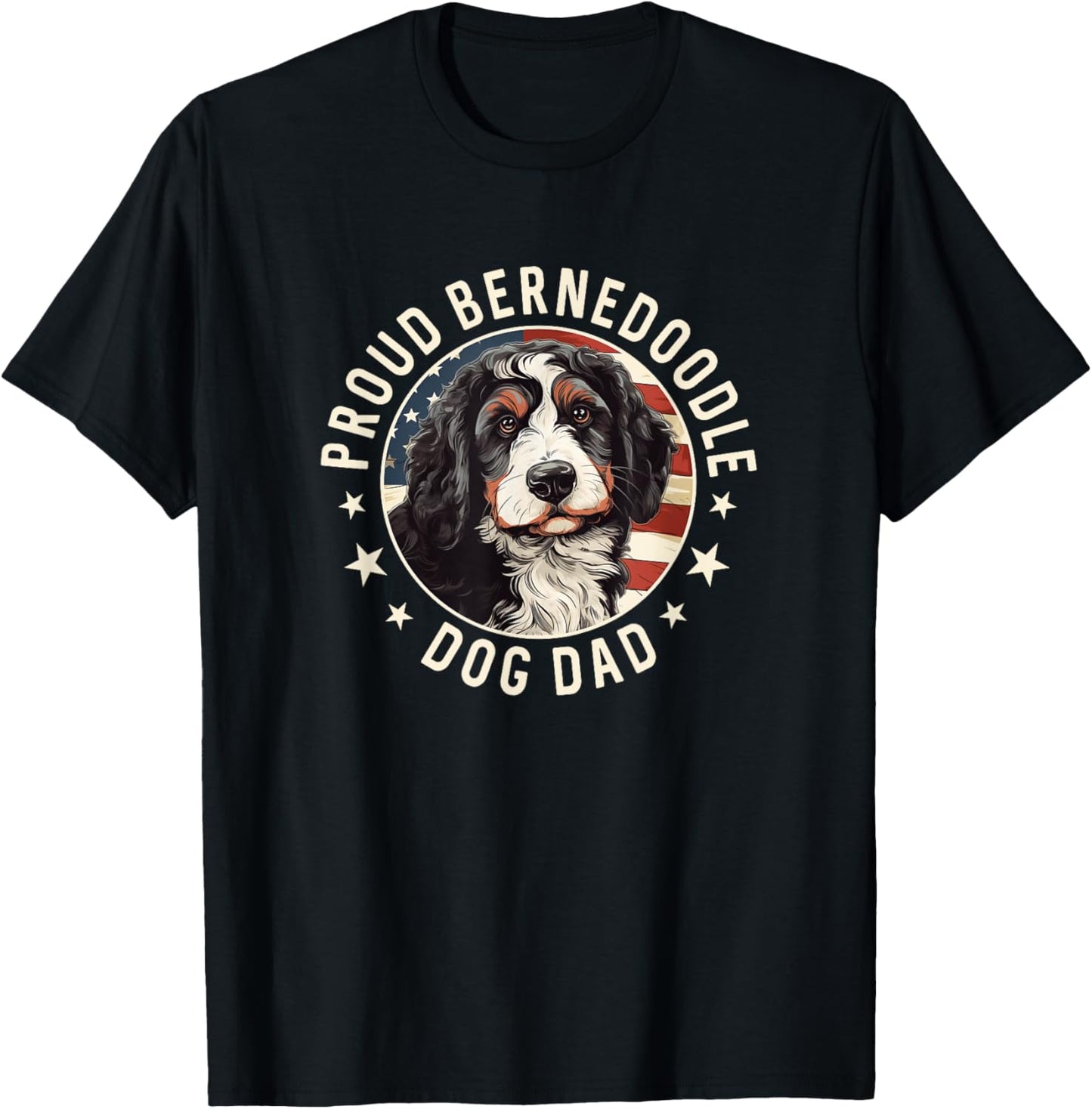 Bernedoodle American Flag Patriotic Proud Bernedoodle Dad T-Shirt