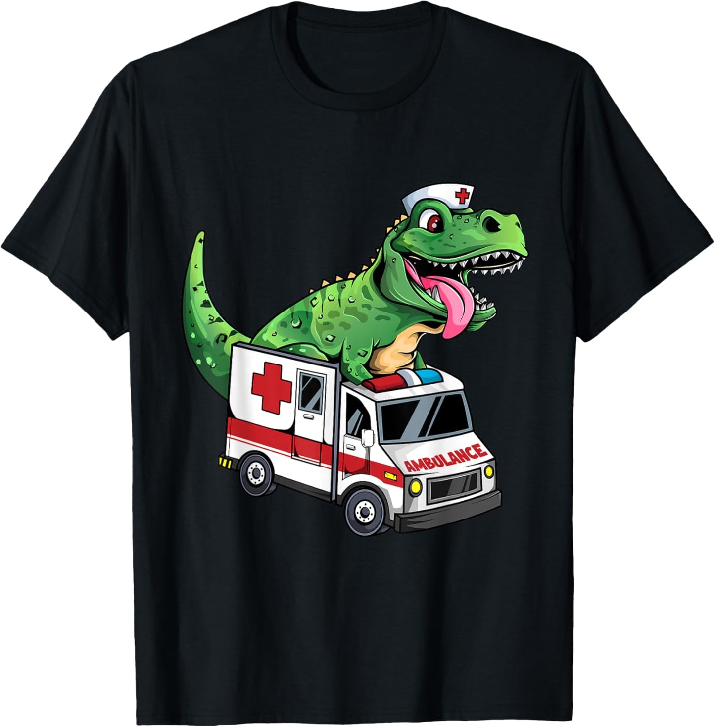 EMT Dinosaur Paramedic Funny Dino T-Rex Riding Ambulance T-Shirt