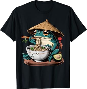 Kawaii Frog & Ramen Collection Frog Ramen Anime Unisex-Kids T-Shirt - Black, Small