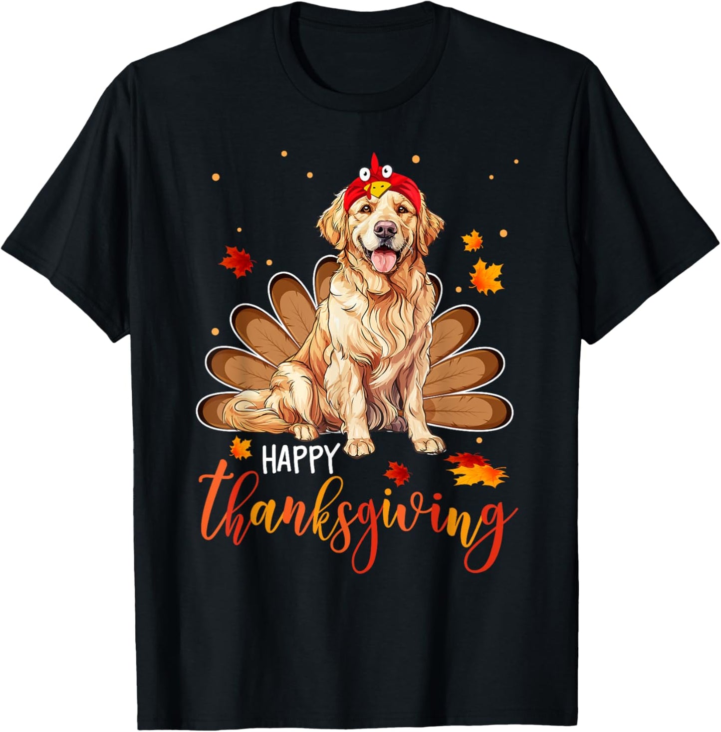 Cute Golden retriever Happy Thanksgiving turkey Dog T-Shirt