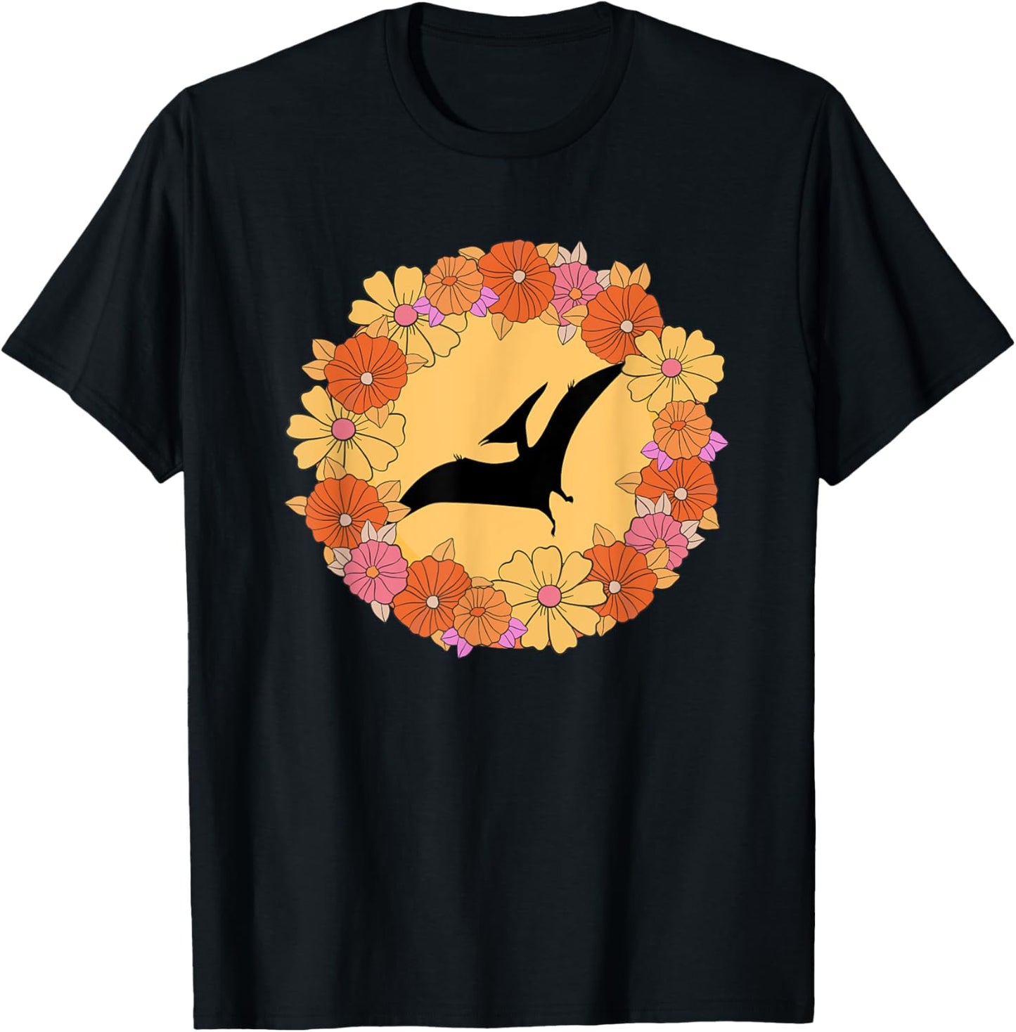 Pterodactyl Dino Flowers Floral 70s Retro Dinosaur T-Shirt