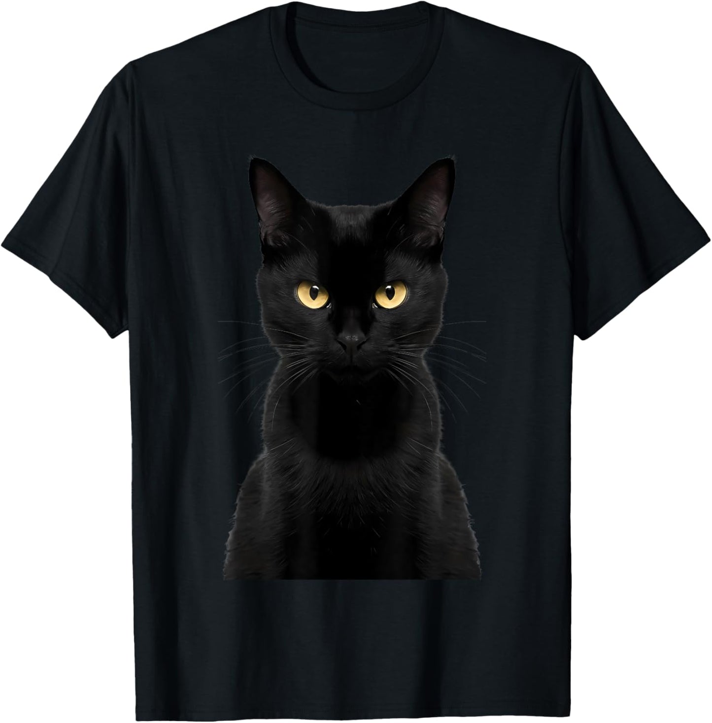 Black Cat Yellow Eyes Angry Cat Funny Staring Cat Halloween T-Shirt