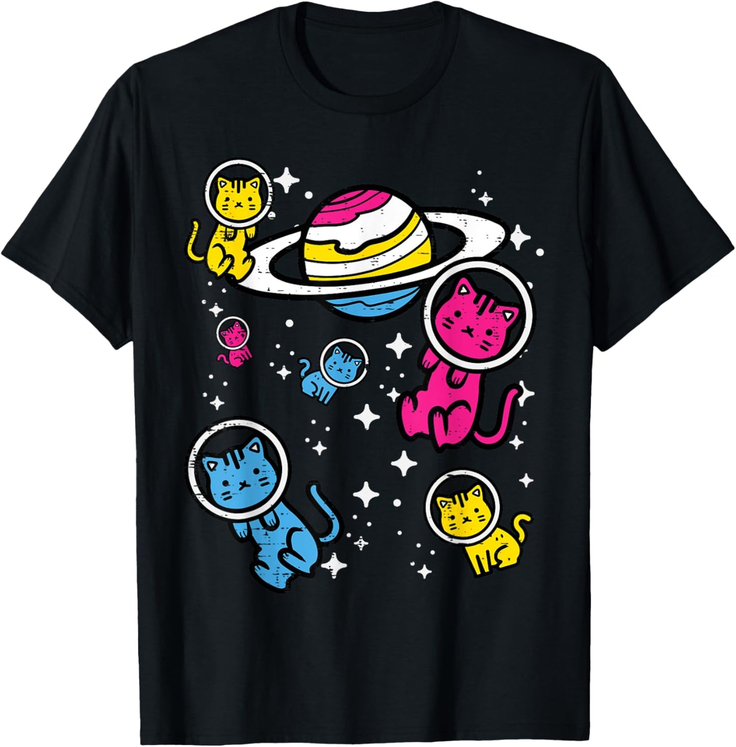 Pansexual Cats In Space Pan Pride Flag Lgbt Girls Kids Women T-Shirt