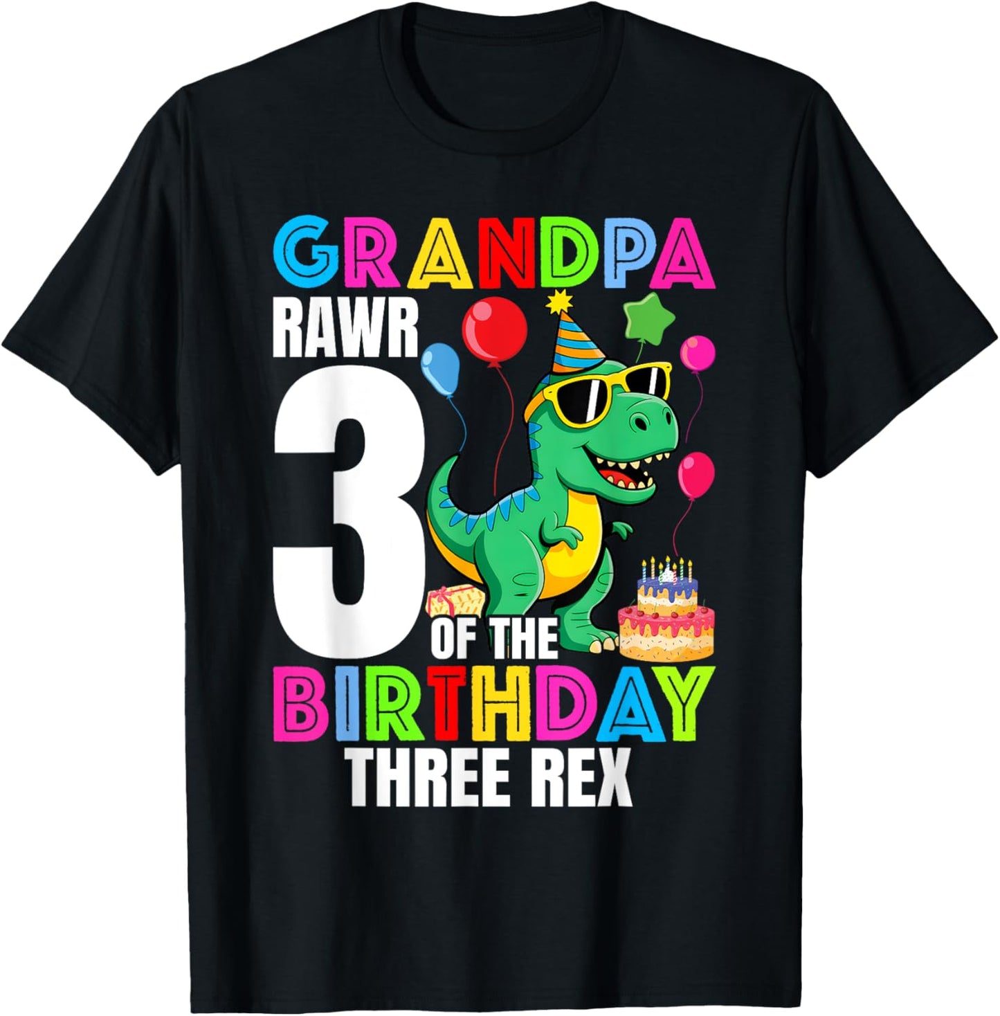 Grandpa of the Birthday Three Rex Party Outfit Dinosaur T-Shirt