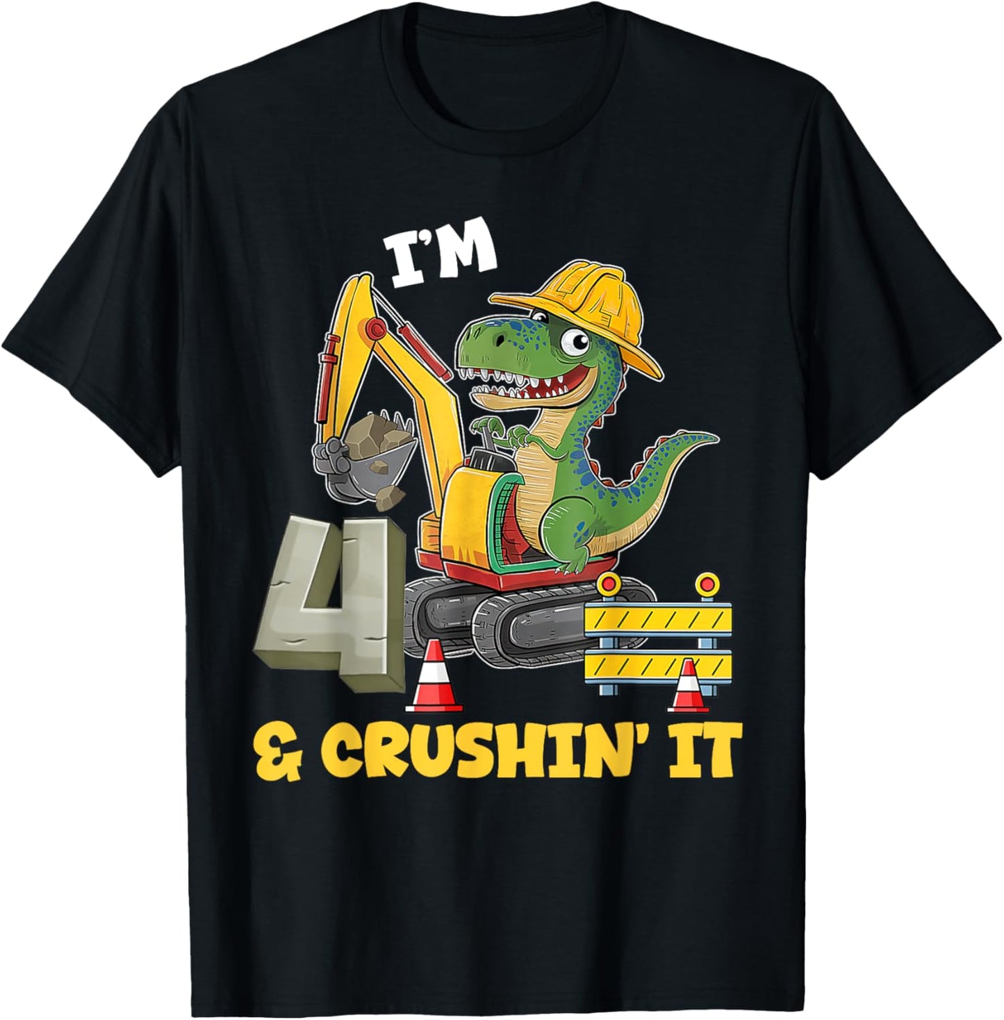 I'm 4 And Digging It 4th Birthday Cute Dinosaur Construction T-Shirt