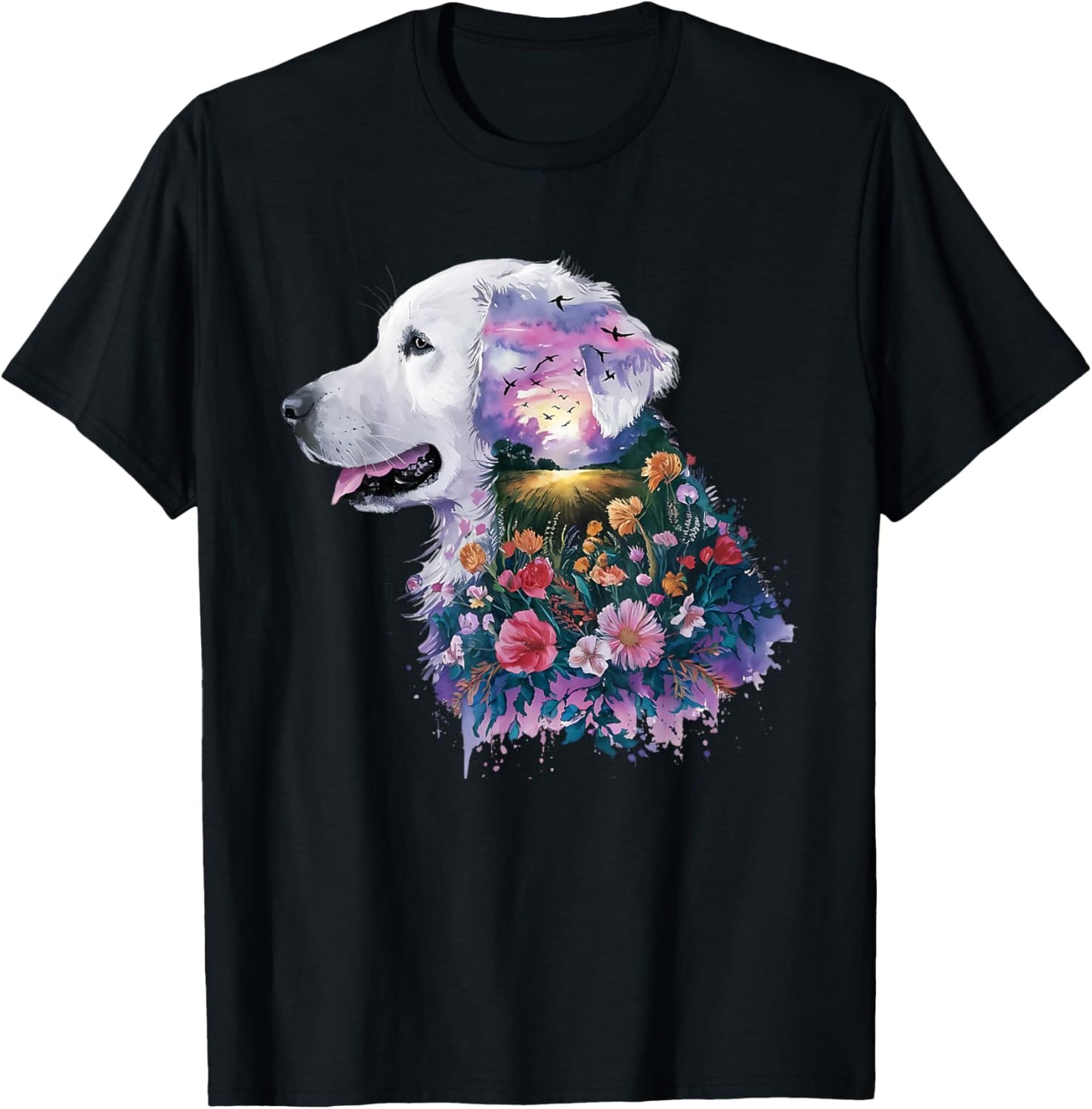 English Cream Golden Retriever Dog Mom Puppy Love Floral T-Shirt