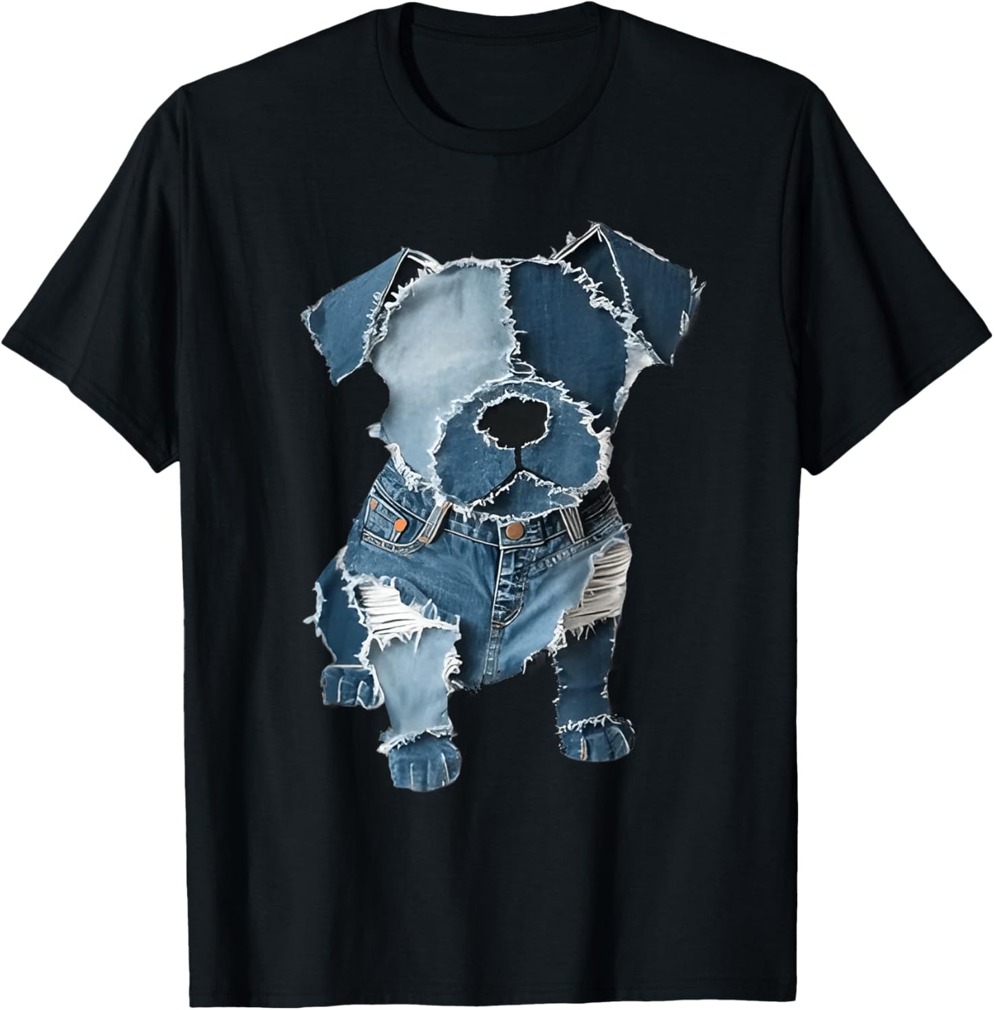 Retro Funny Denim Patch Animal Dog T-Shirt