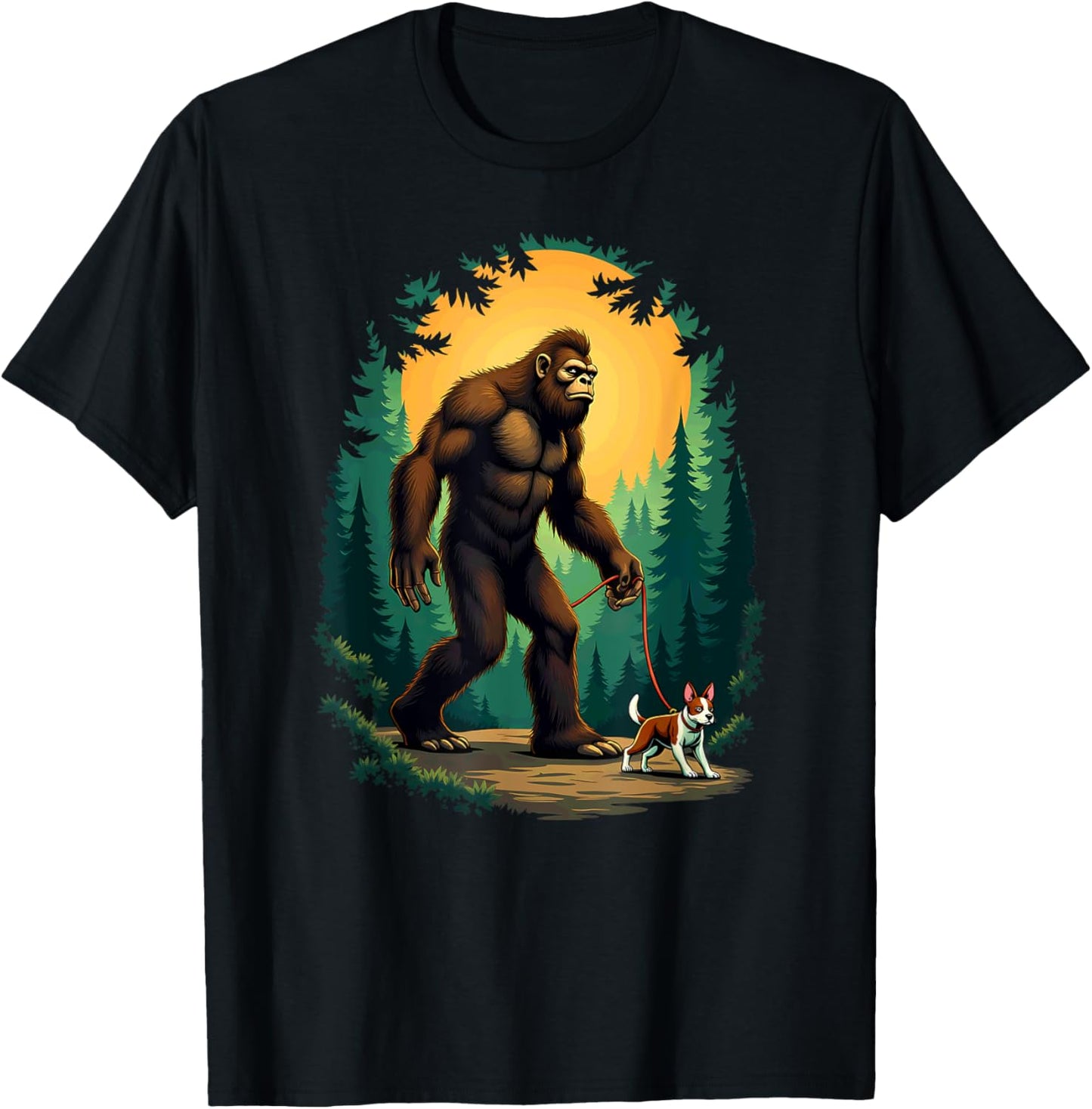 Camping Hiking Bigfoot Walking With Boston Terrier T-Shirt