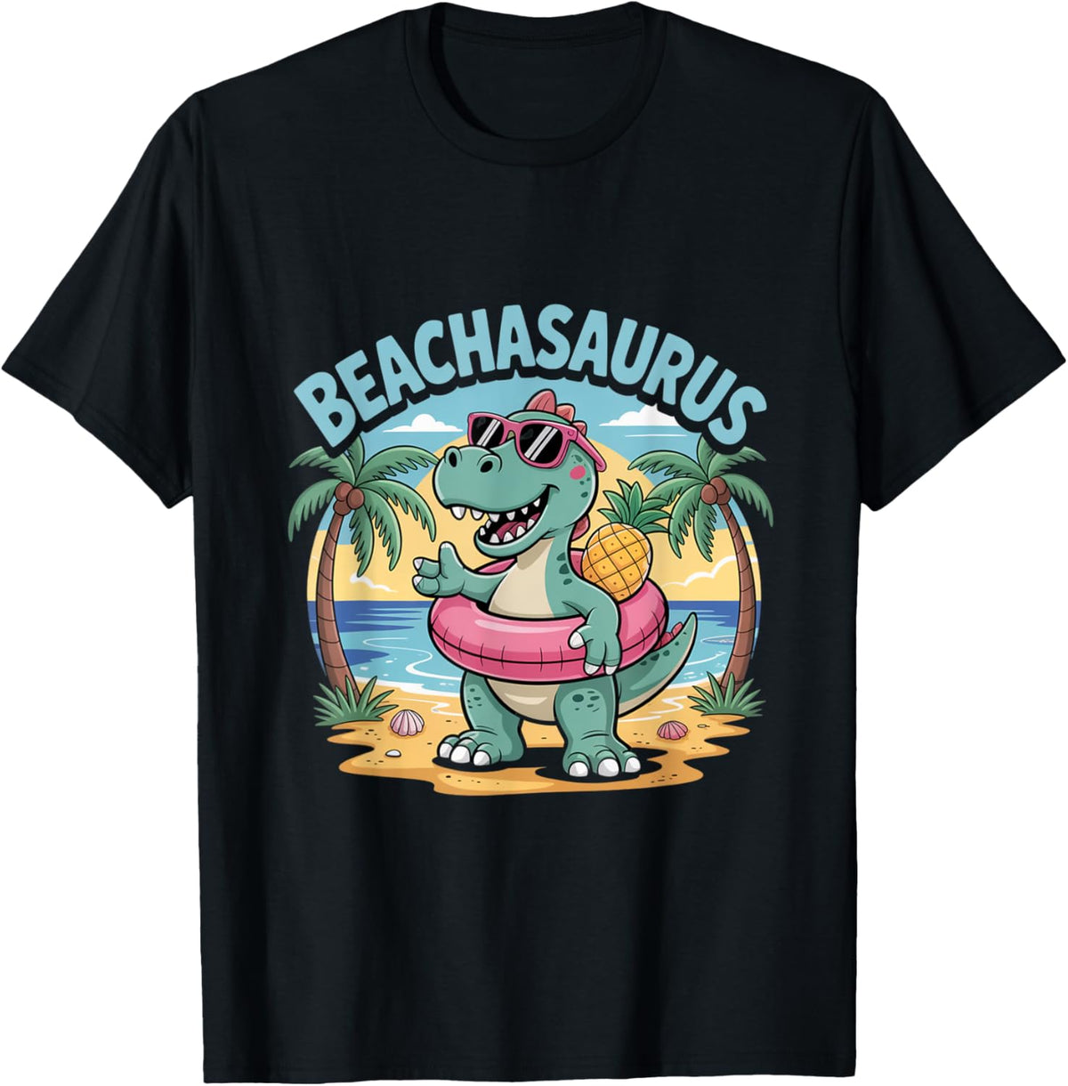 Beachasaurus – Tropical Dino Summer Fun Cartoon Art T-Shirt
