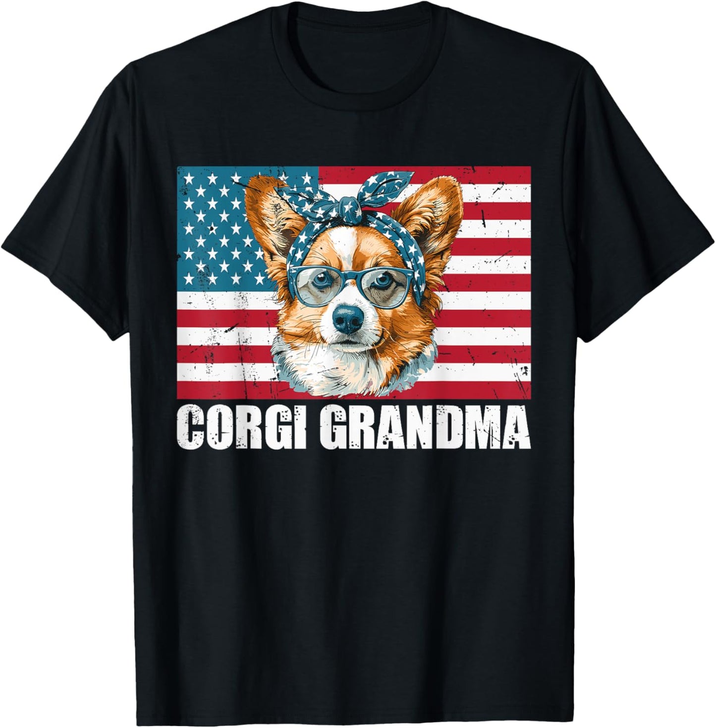 Corgi Grandma US Flag Matching Family Dog Lover 4th of July T-Shirt