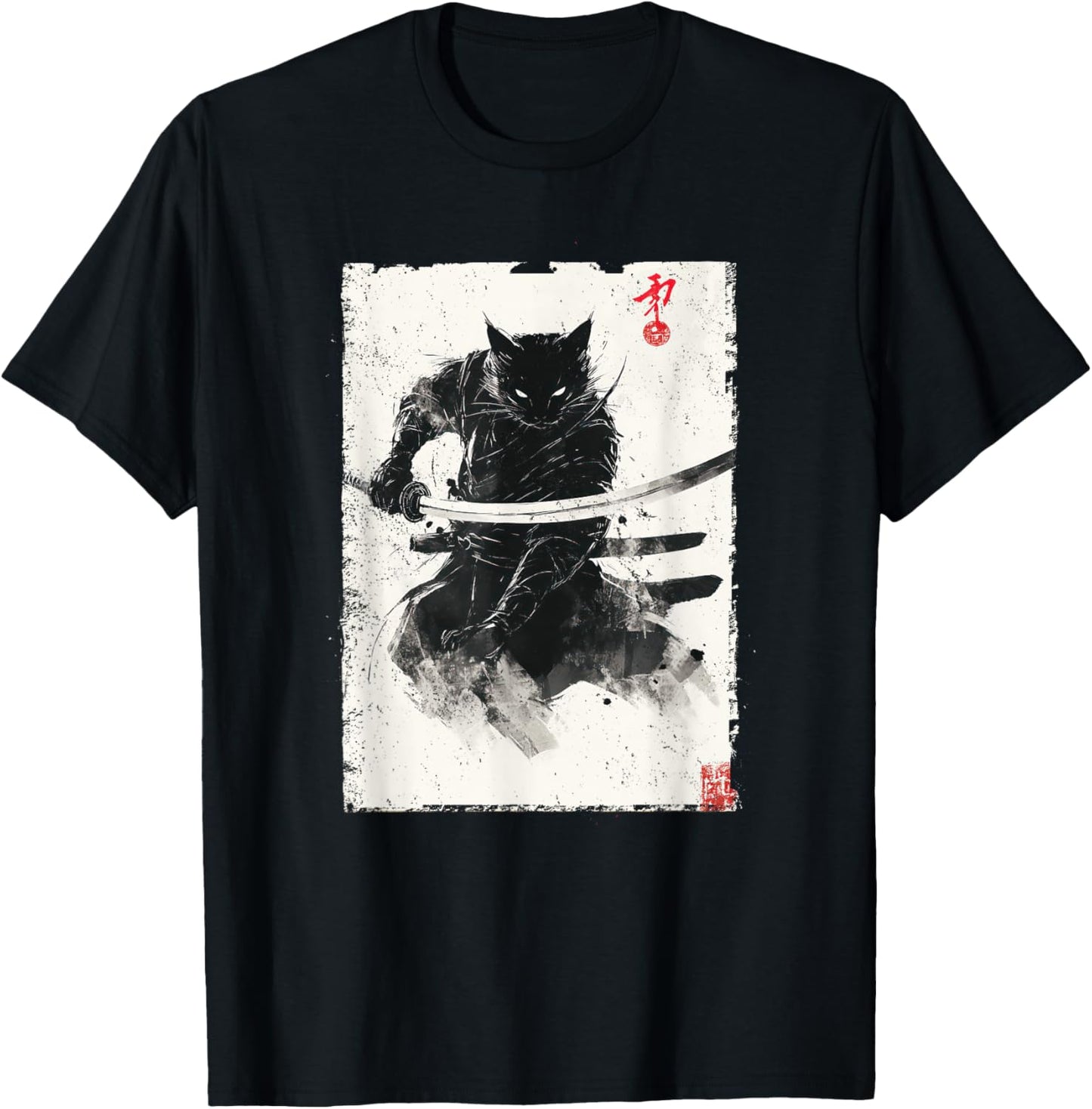 Vintage Samurai Cat Graphic Art Japanese Ukiyo-e T-Shirt