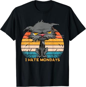 I Hate Mondays Bored Cat Yellow Eyes Retro Vintage Cat Lover T-Shirt