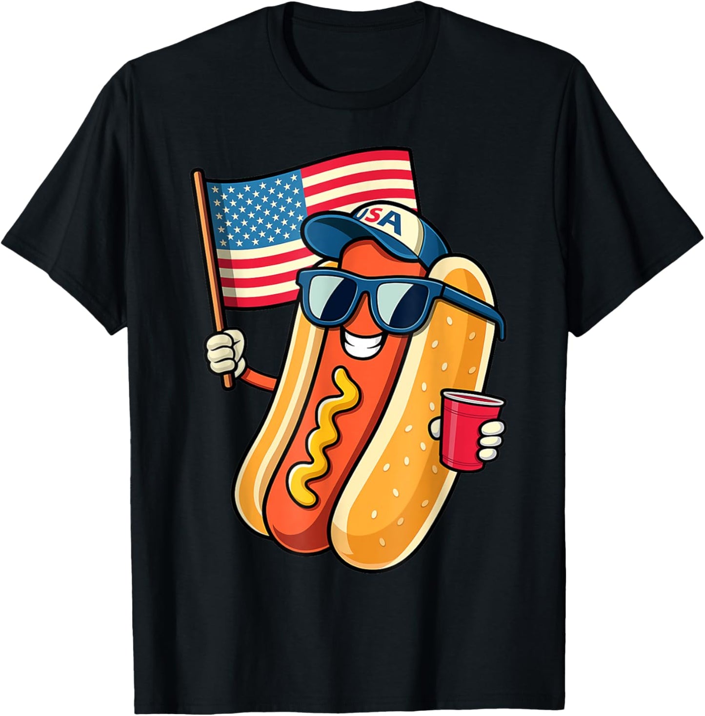 4th Of July Hotdog Funny Fourth Of July Patriotic USA Flag T-Shirt