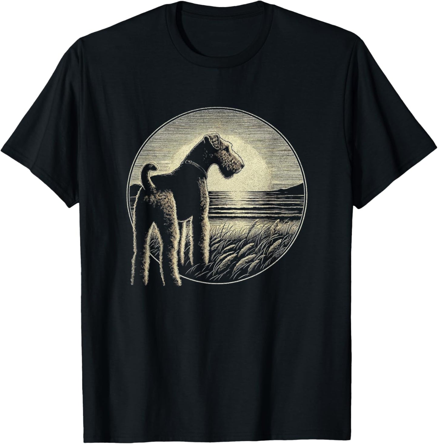 Vintage Airedale Terrier Retro Scene Dog Art Design T-Shirt