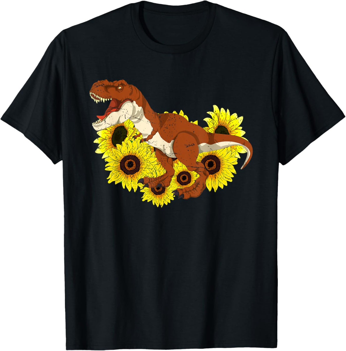 Floral Sunshine Yellow Flowers T-Rex Sunflowers Dinosaur T-Shirt