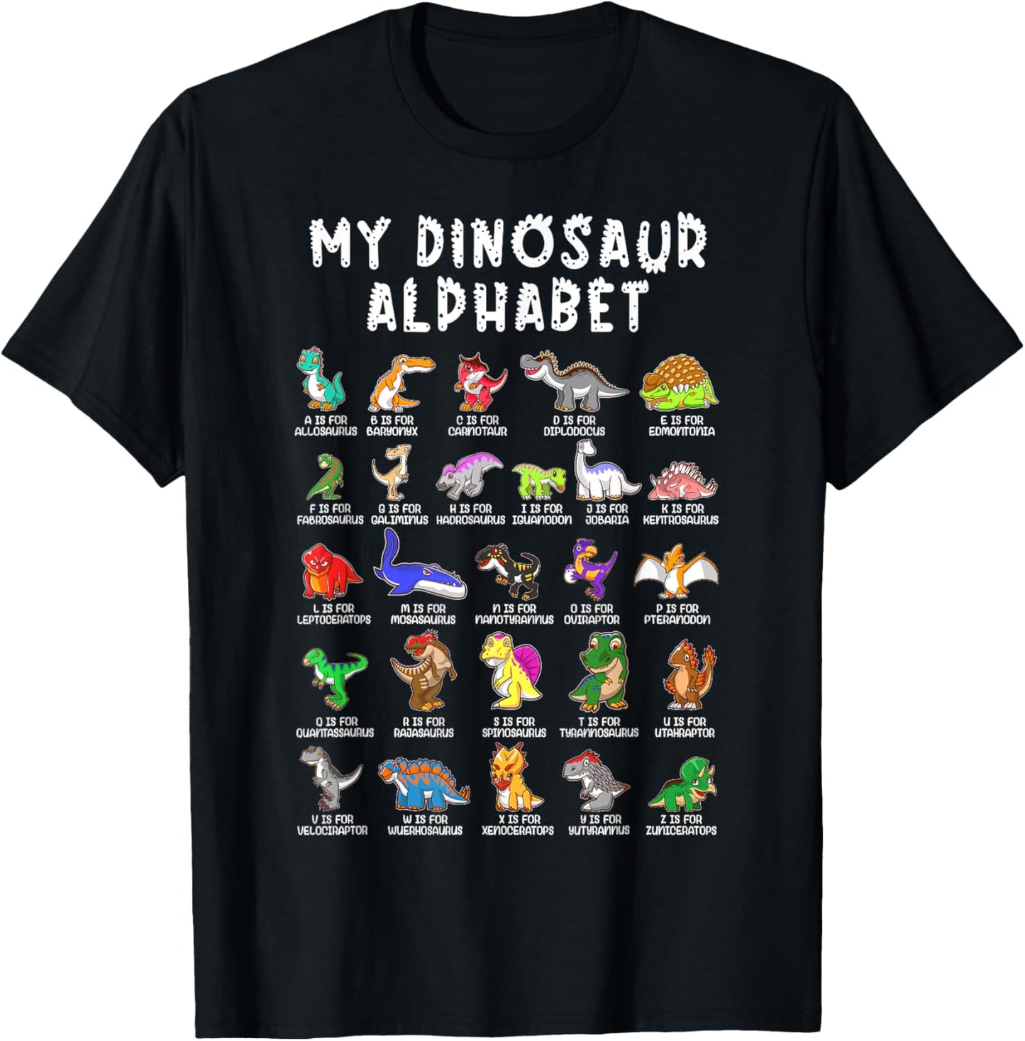 Types Of Dinosaurs Alphabet Dino Identification T-Shirt