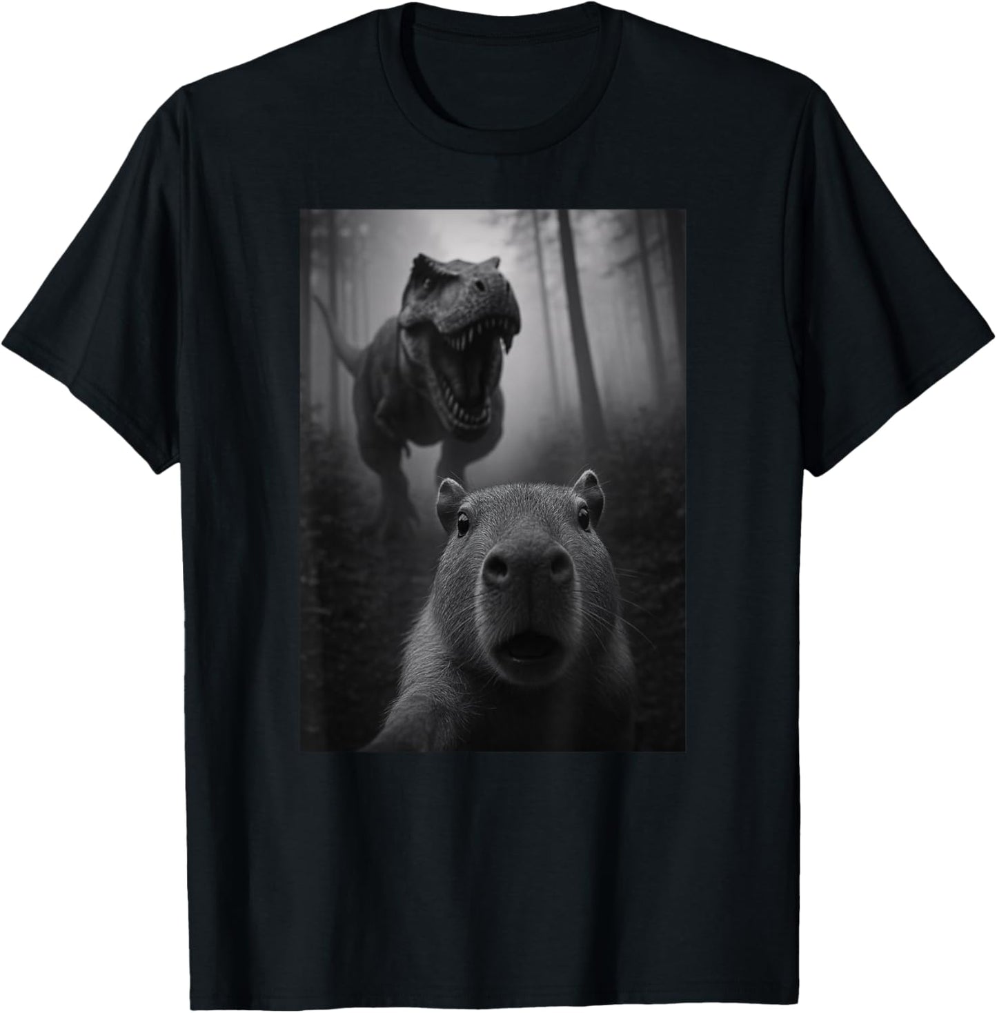 Funny Capybara Trex Dinosaur Selfie Animal Lover Boys Girls T-Shirt