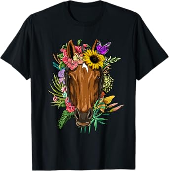 Floral Horse Spring Nature Horse Lovers For Women & Men T-Shirt