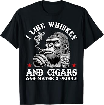 Retro I Like Whiskey And Cigars And Maybe 3 People Monkey T-Shirt