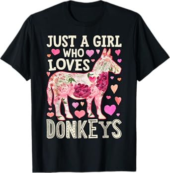 Donkey Just A Girl Who Loves Flower Farm Animal Lover Farmer T-Shirt