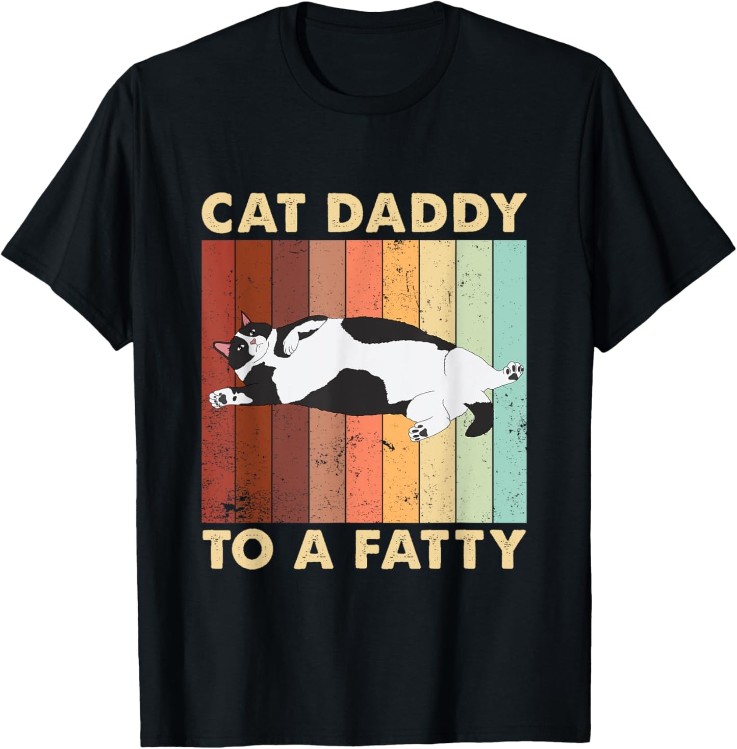 Retro Fat Chonk Dad Tee Funny Cat Daddy To A Fatty T-Shirt, Small