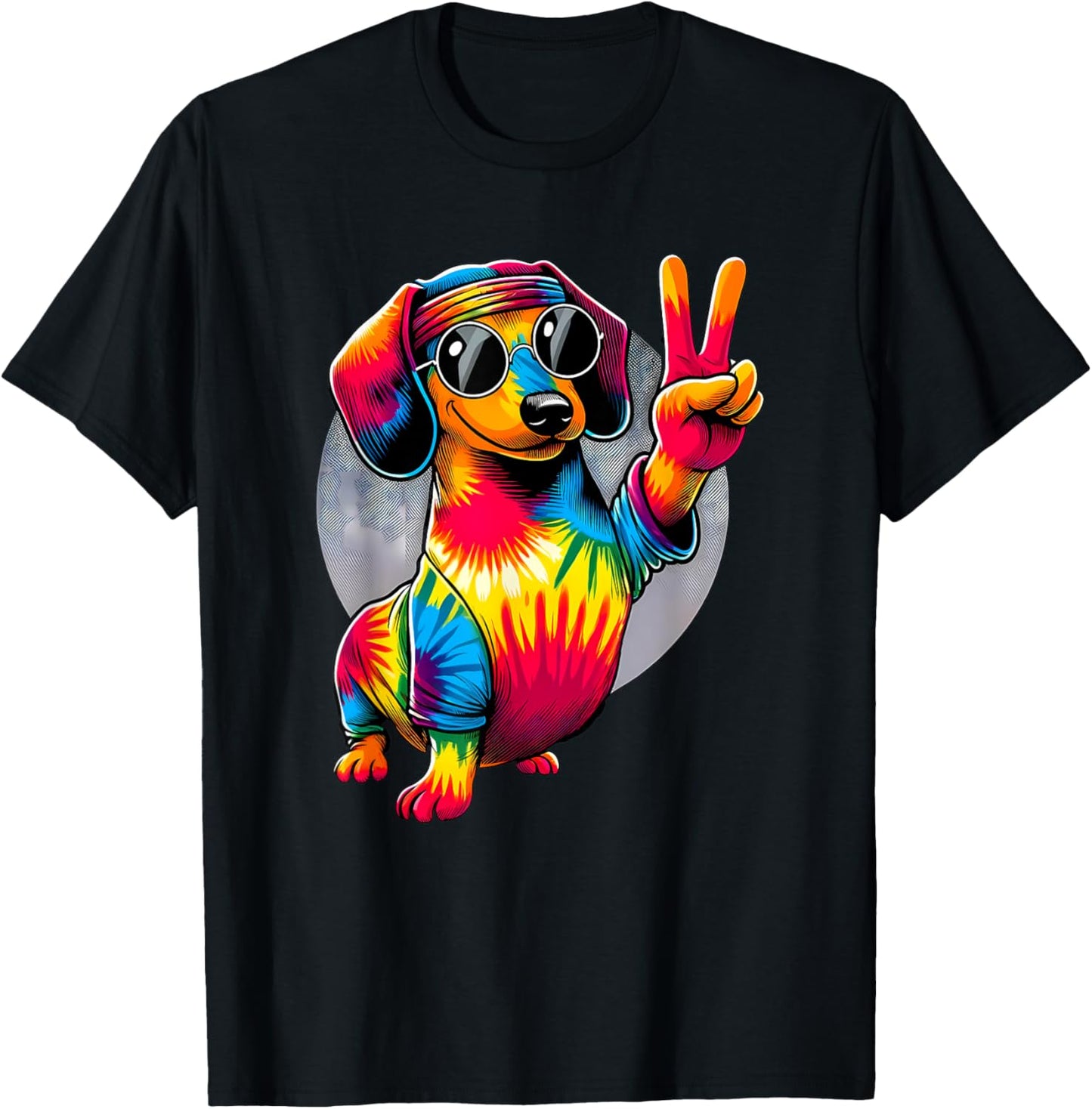 Peace Sign Tie Dye Weiner Dachshund Dog T-Shirt