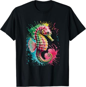 Seahorse Men Woman Colorful Watercolor Seahorse T-Shirt